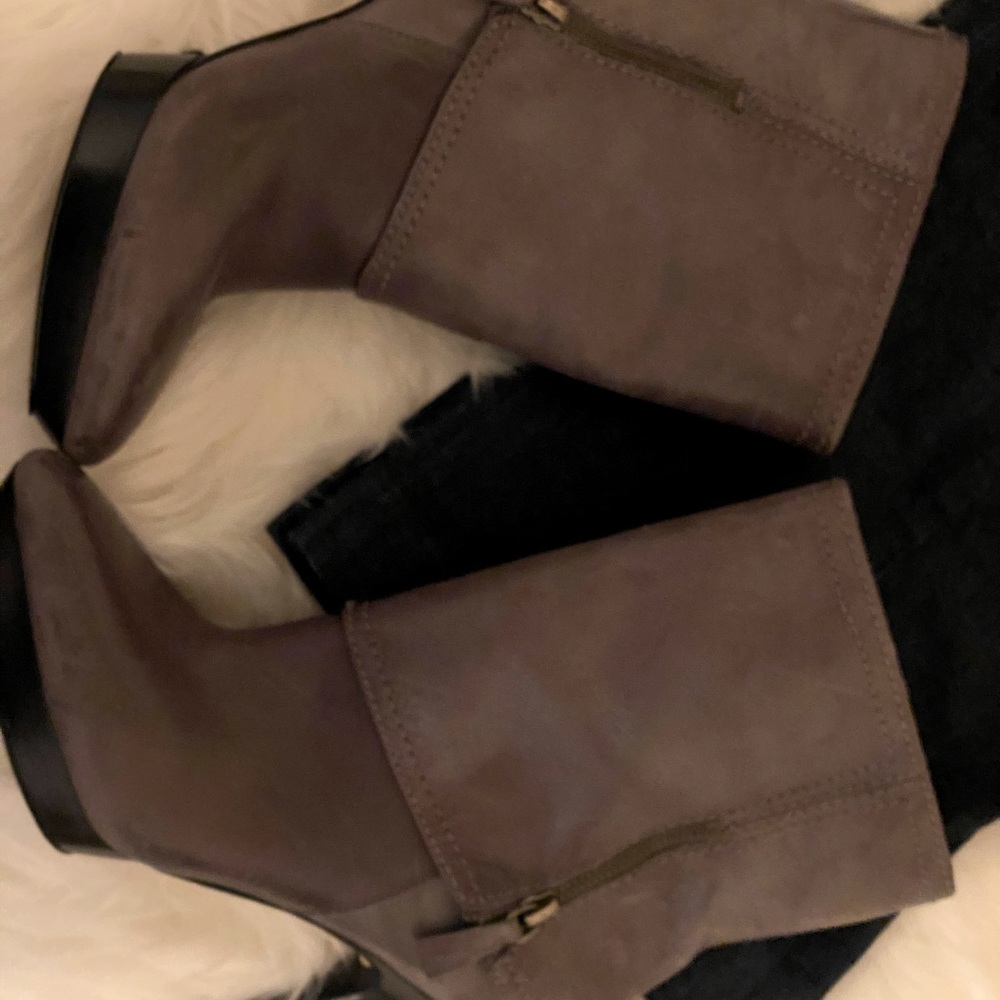 Previously Loved Gray Lambskin Distressed Leather Bootie